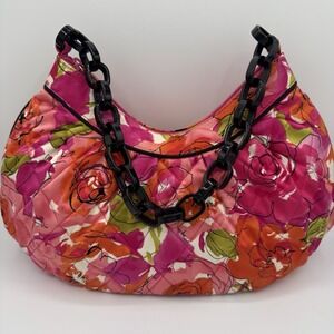 Vera Bradley Rose Pattern‎ Quilted Hobo Acrylic Black Chain EUC!